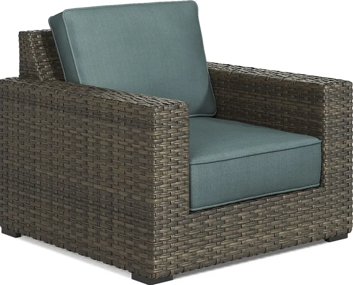 Rialto Brown Outdoor Chair with Aqua Cushions