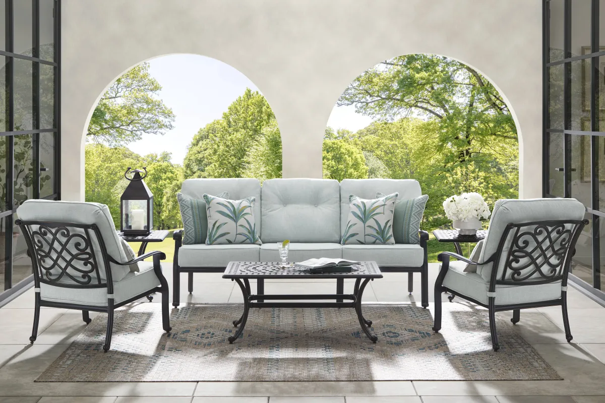 Carina Bronze 3 Pc Outdoor Seating Set with Sky Cushions