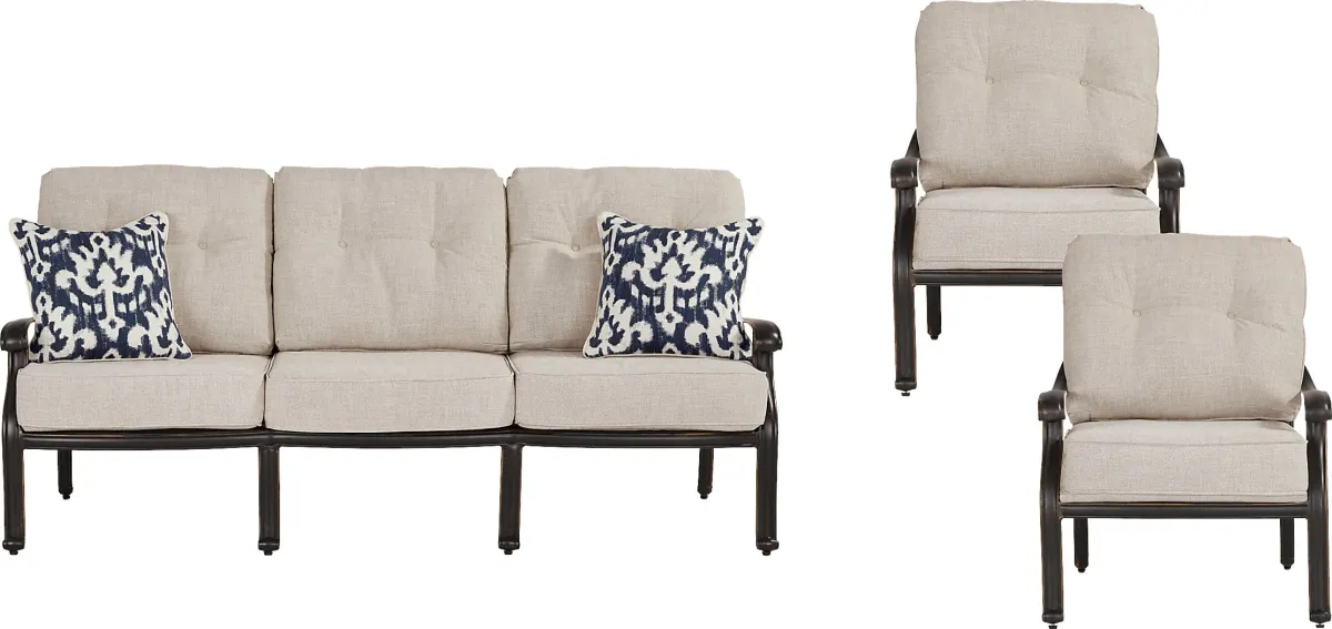 Carina Bronze 3 Pc Outdoor Seating Set with Desert Cushions