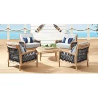 Riva Blonde 5 Pc Outdoor Seating Set with Slate Cushions