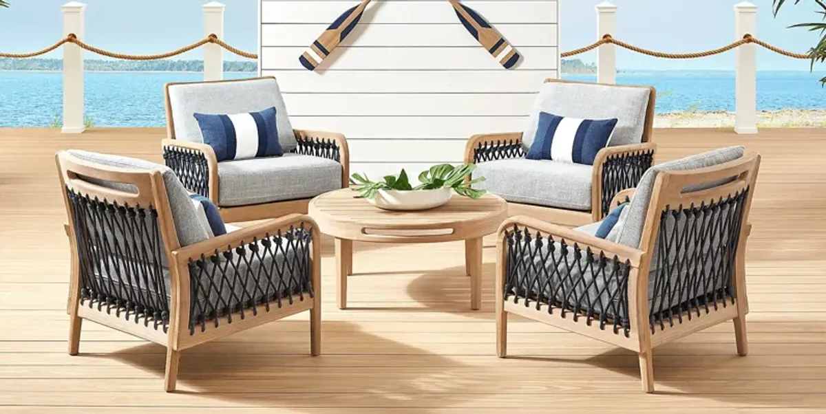 Riva Blonde 5 Pc Outdoor Seating Set with Slate Cushions