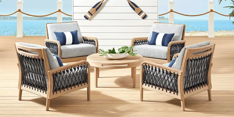 Riva Blonde 5 Pc Outdoor Seating Set with Slate Cushions