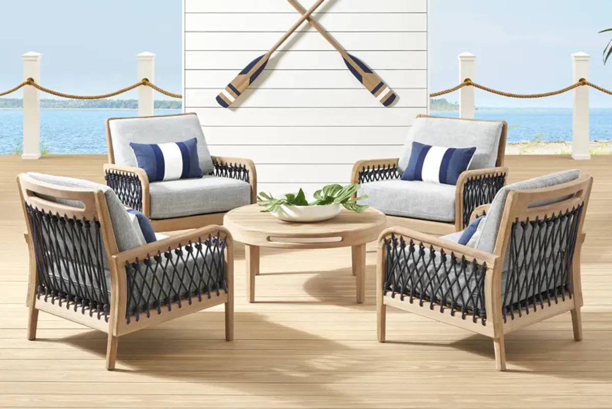 Riva Blonde 5 Pc Outdoor Chat Set with Slate Cushions