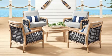 Riva Blonde 5 Pc Outdoor Seating Set with Dove Cushions