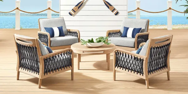 Riva Blonde 5 Pc Outdoor Chat Set with Dove Cushions