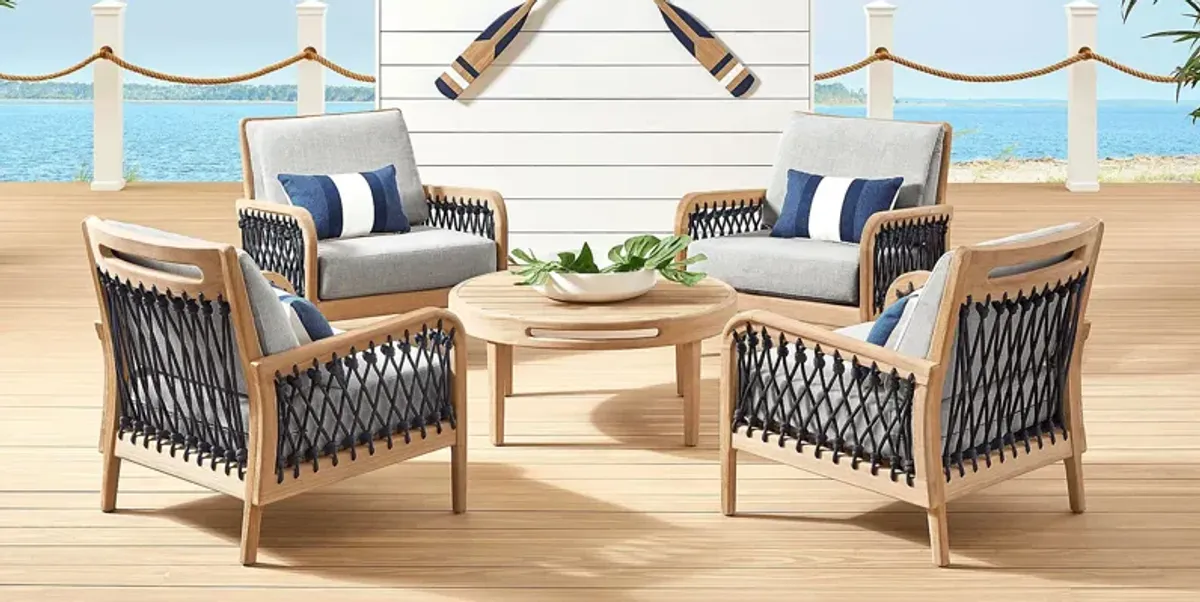 Riva Blonde 5 Pc Outdoor Seating Set with Dove Cushions