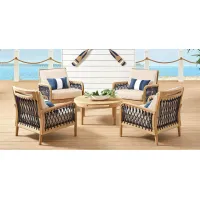Riva Blonde 5 Pc Outdoor Seating Set with Flax Cushions
