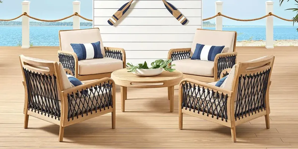 Riva Blonde 5 Pc Outdoor Seating Set with Flax Cushions