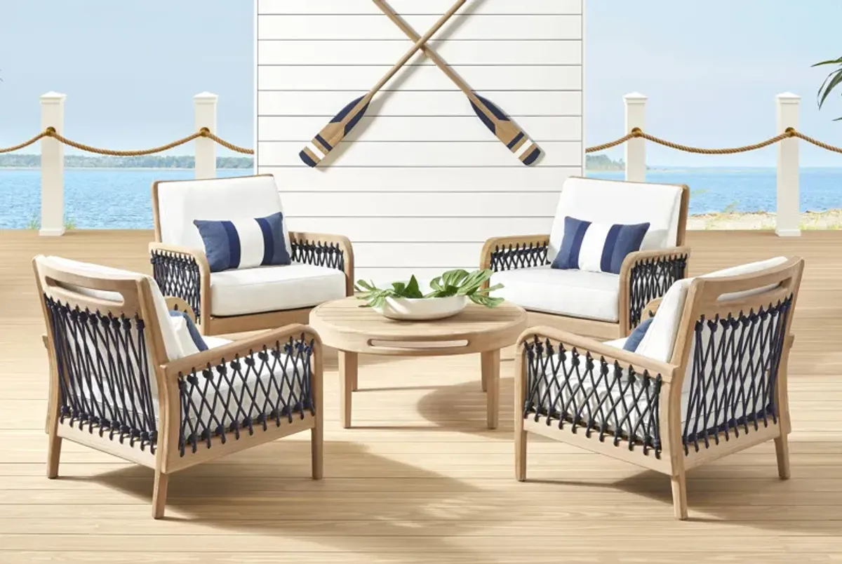 Riva Blonde 5 Pc Outdoor Chat Set with White Cushions