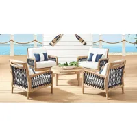 Riva Blonde 5 Pc Outdoor Seating Set with White Cushions