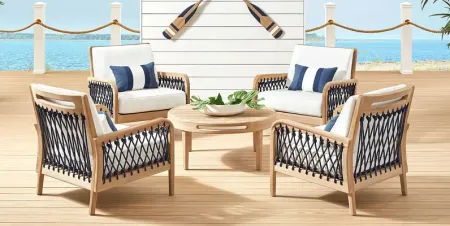 Riva Blonde 5 Pc Outdoor Seating Set with White Cushions