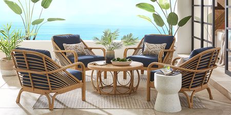 Coronado Sandstone Outdoor Chat Chair with Indigo Cushions