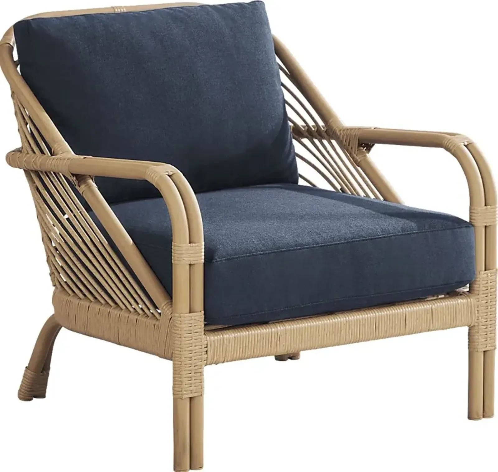 Coronado Sandstone Outdoor Chat Chair with Indigo Cushions