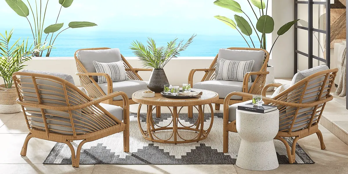 Coronado Sandstone Outdoor Chat Chair with Pewter Cushions