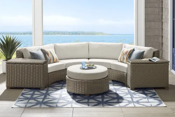 Siesta Key Driftwood 4 Pc Outdoor Curved Sectional with Desert Cushions