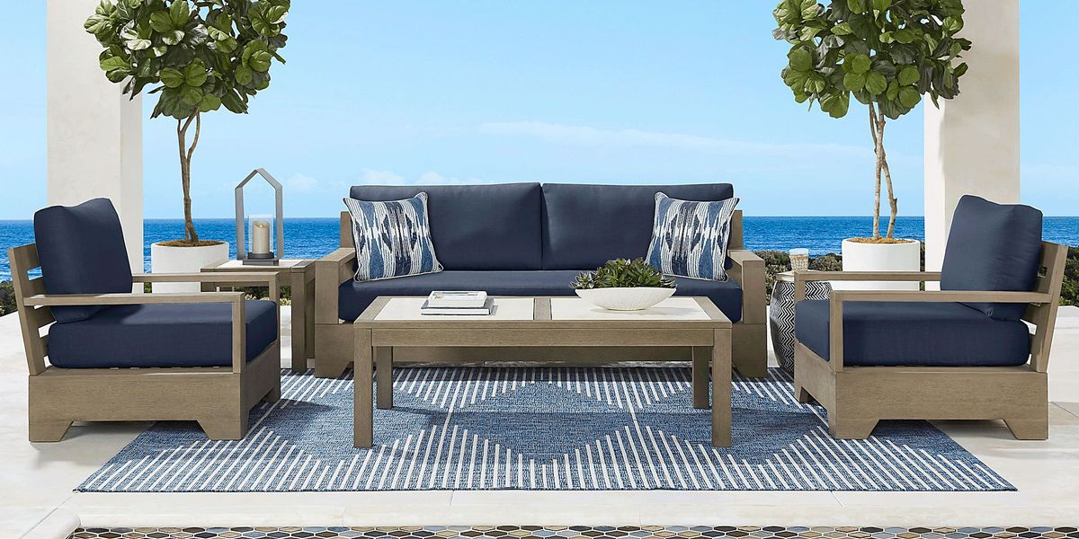 Lake Tahoe Gray Outdoor Club Chair with Indigo Cushions