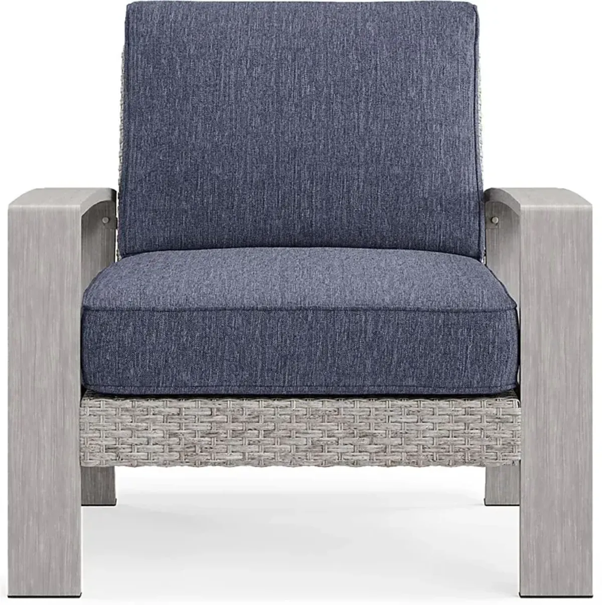 Sun Valley Light Gray Outdoor Chair with Blue Cushions