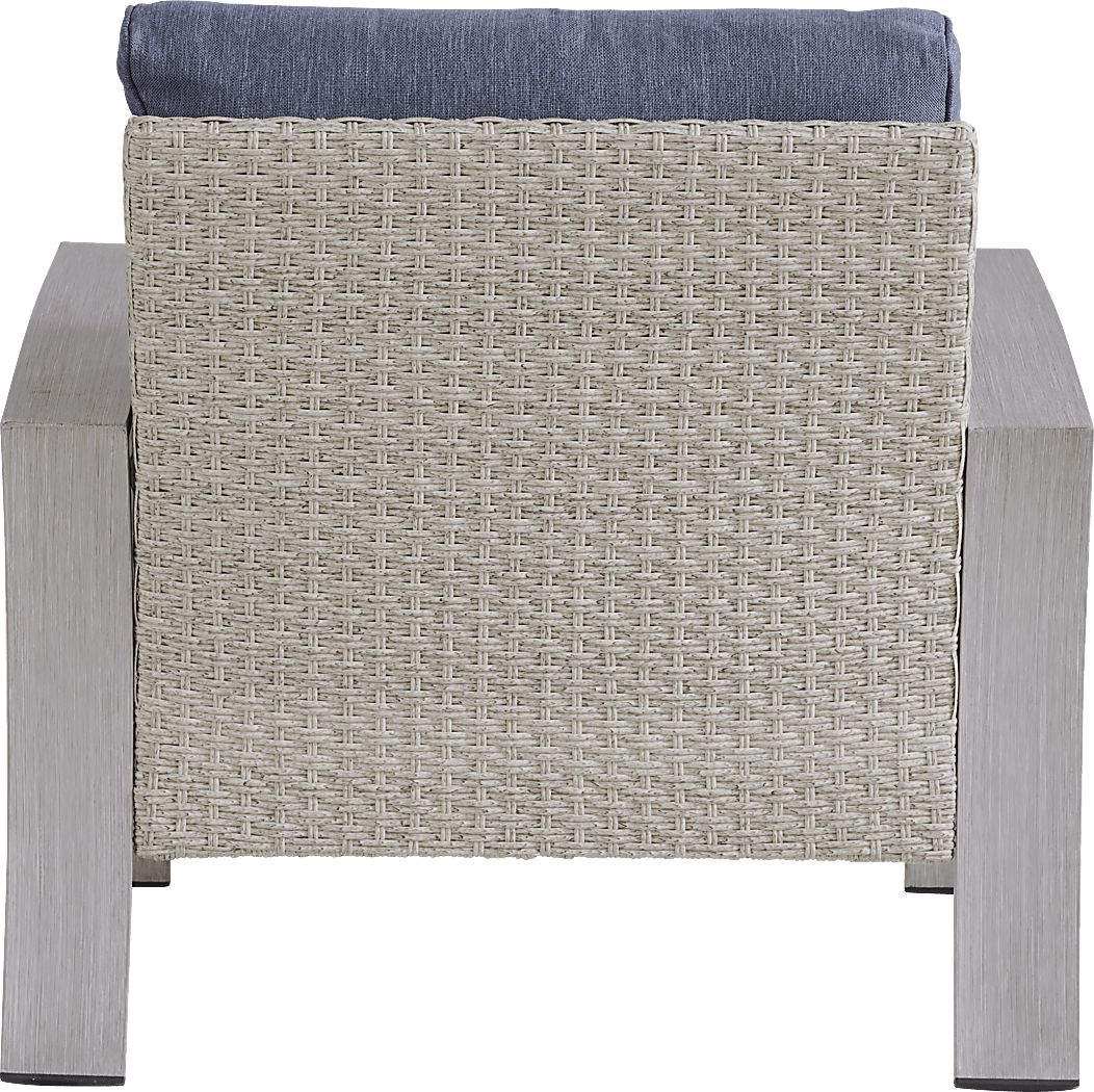 Sun Valley Light Gray Outdoor Chair with Blue Cushions