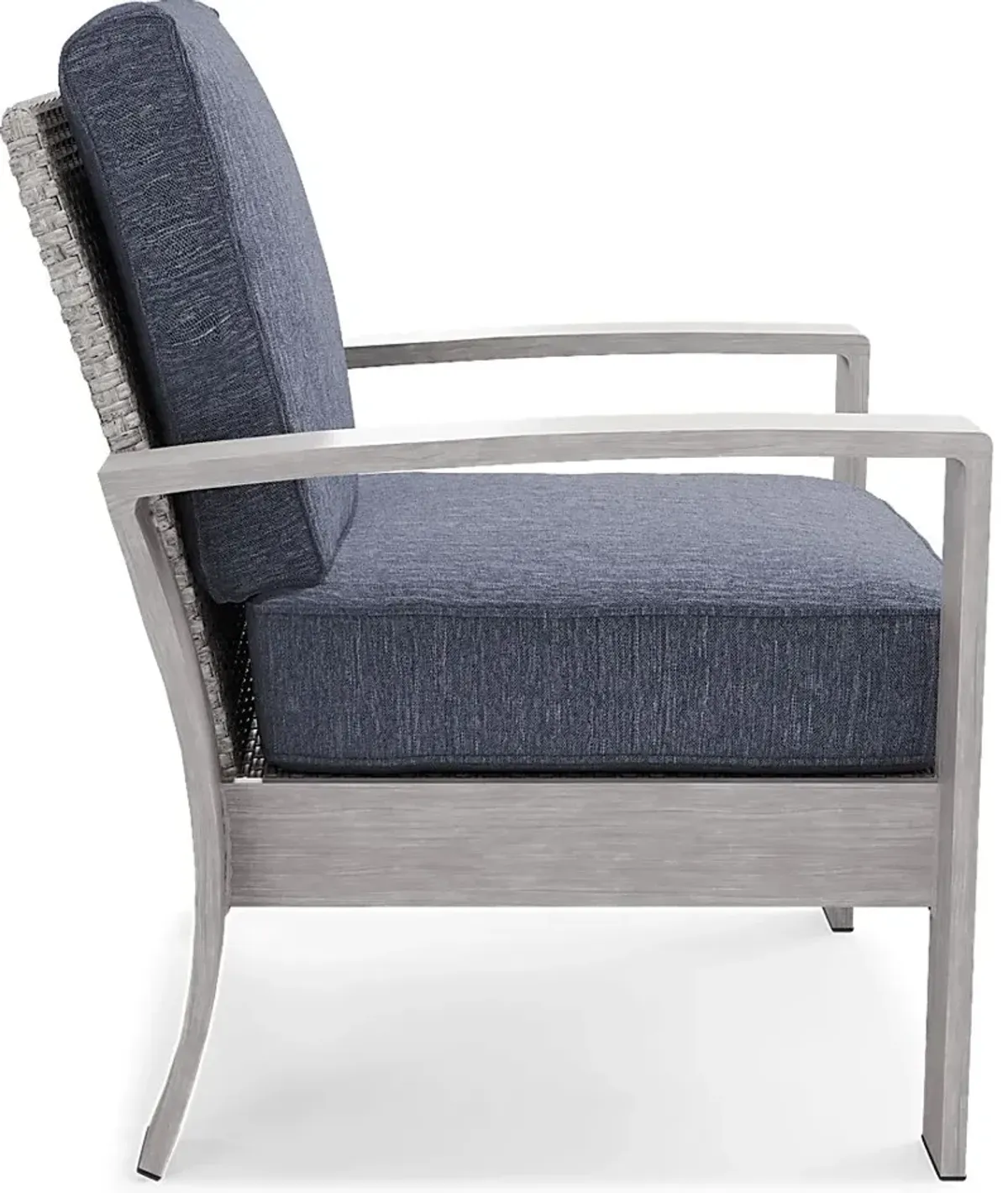 Sun Valley Light Gray Outdoor Chair with Blue Cushions