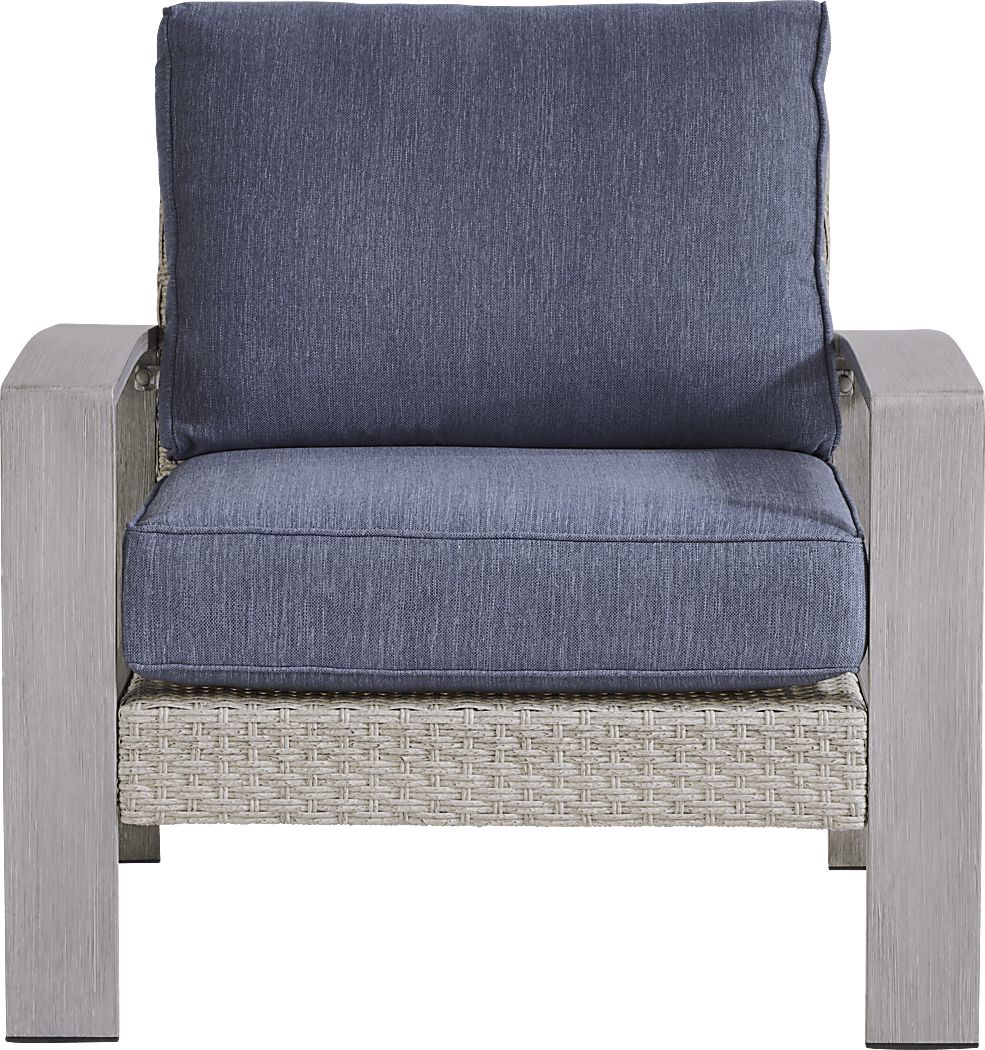 Sun Valley Light Gray Outdoor Chair with Blue Cushions