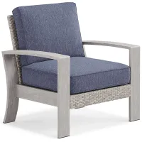 Sun Valley Light Gray Outdoor Chair with Blue Cushions