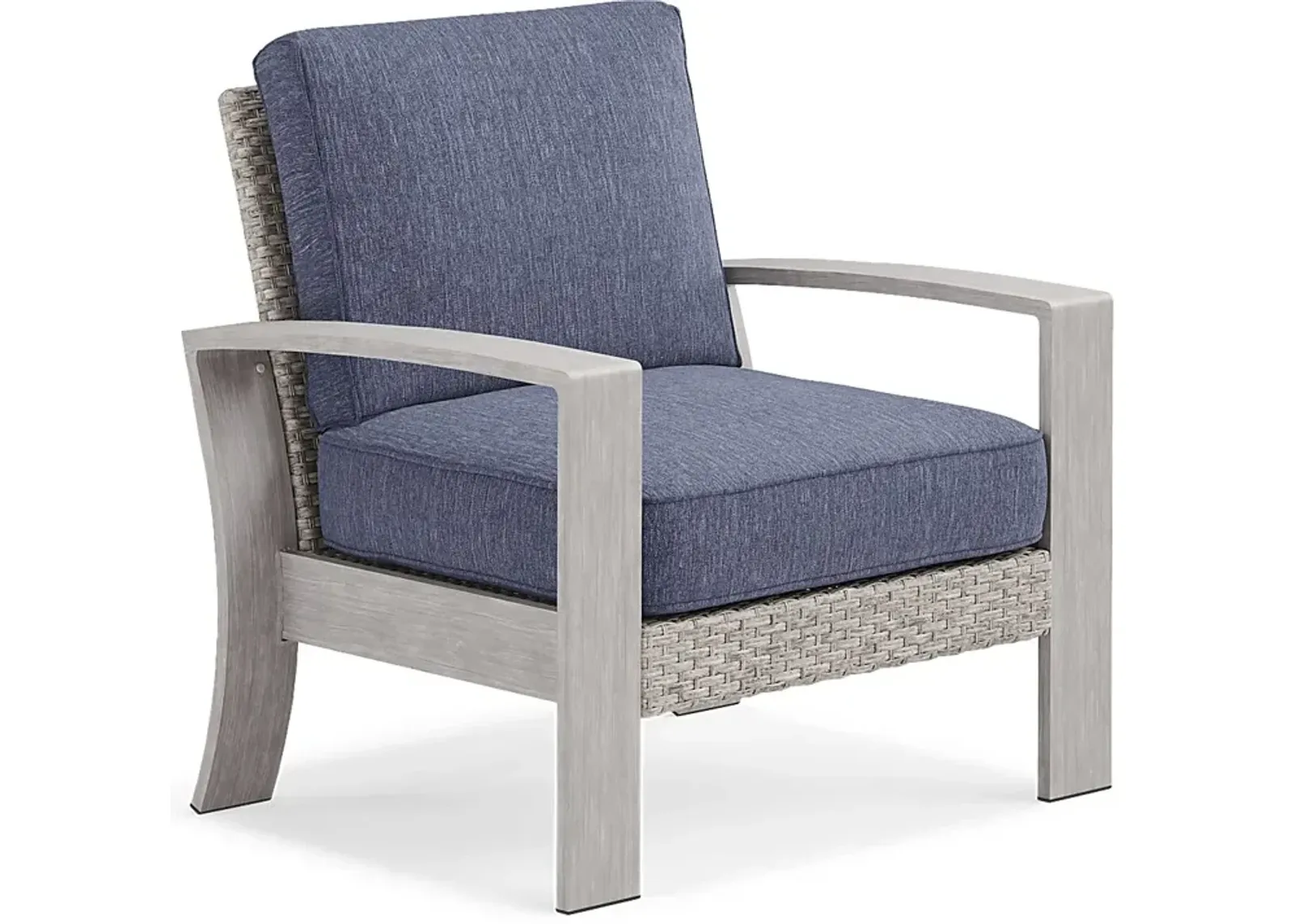 Sun Valley Light Gray Outdoor Chair with Blue Cushions