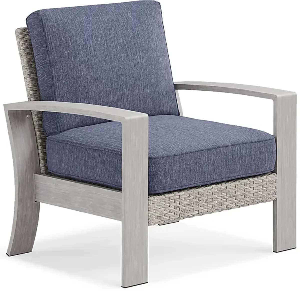 Sun Valley Light Gray Outdoor Chair with Blue Cushions