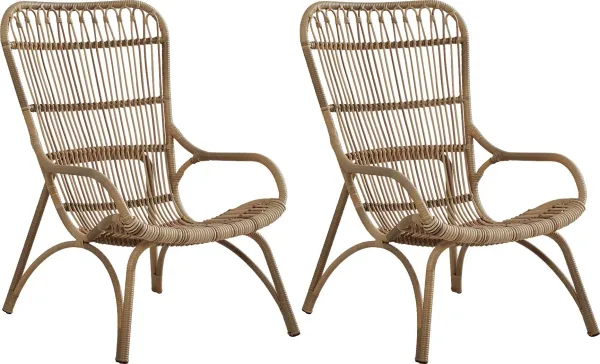 Kain Natural Outdoor Lounge Chairs, Set of Two