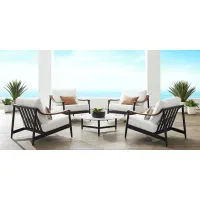 Harlowe Black 5 Pc Outdoor Chat Set with White Cushions