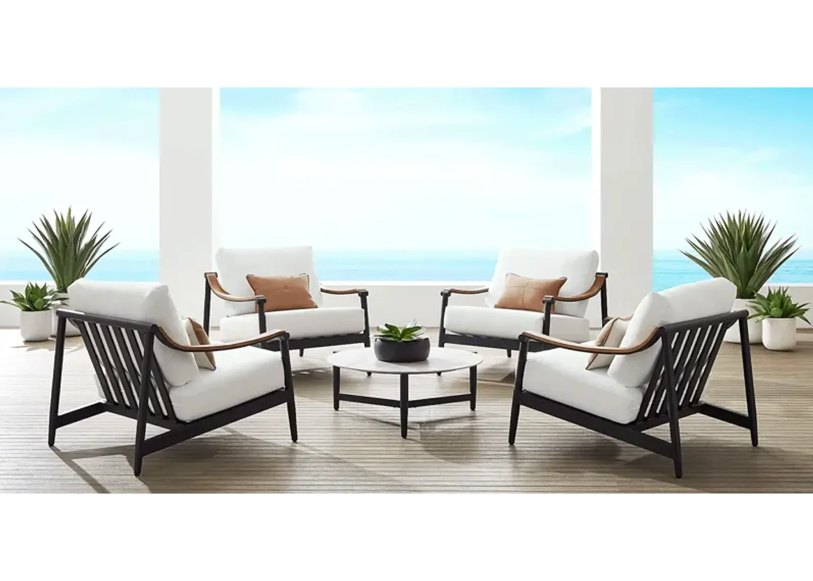 Harlowe Black 5 Pc Outdoor Chat Set with White Cushions