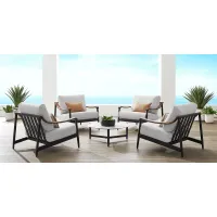 Harlowe Black 5 Pc Outdoor Chat Set with Dove Cushions