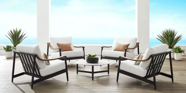 Harlowe Black 5 Pc Outdoor Chat Set with White Cushions