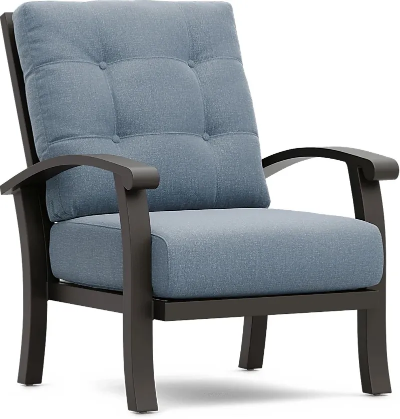 Lake Breeze Aged Bronze Outdoor Club Chair with Blueberry Cushions