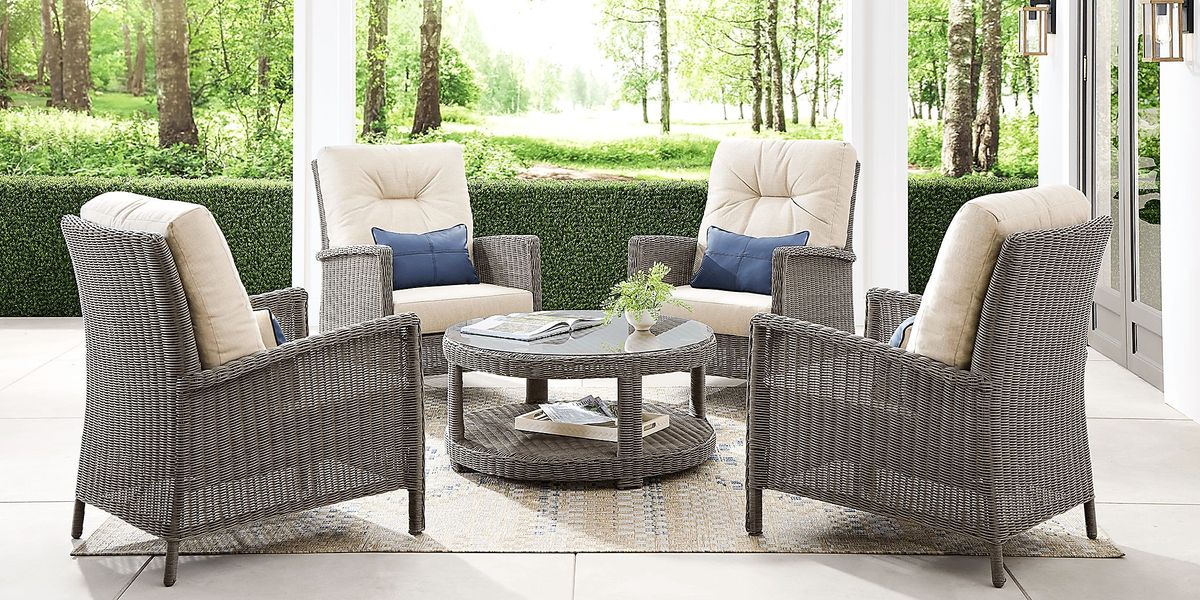 Forest Hills Gray 5 Pc Outdoor Chat Set with Beige Cushions