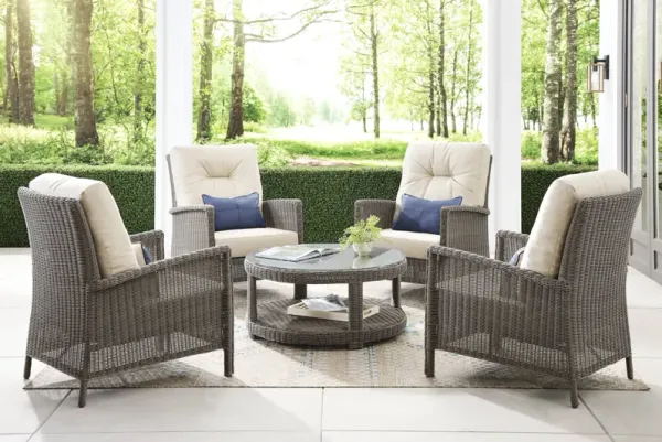 Forest Hills Gray 5 Pc Outdoor Chat Set with Beige Cushions