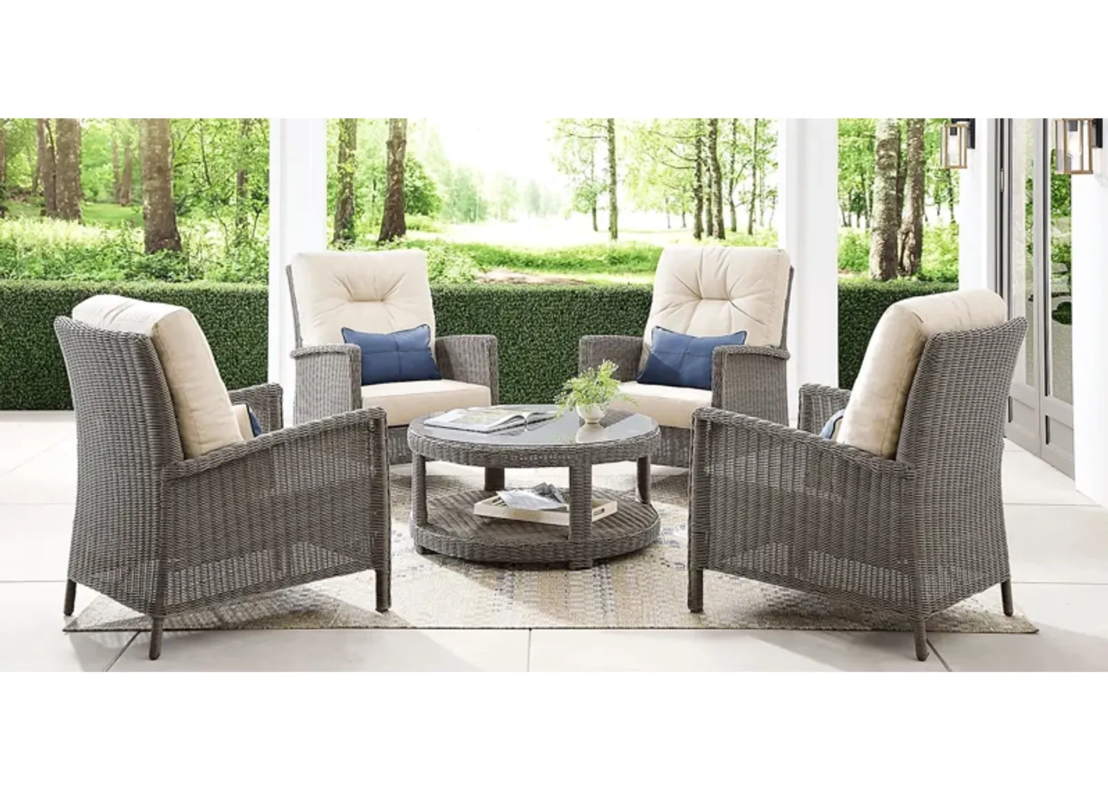 Forest Hills Gray 5 Pc Outdoor Chat Set with Beige Cushions