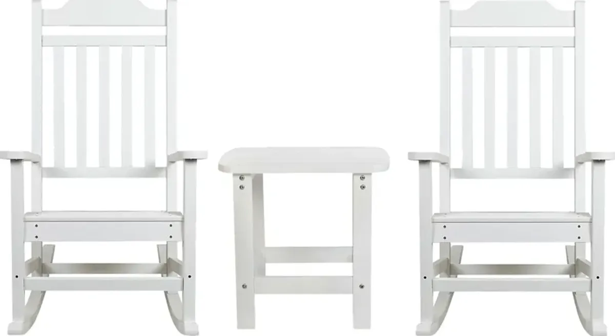 Outdoor Winnie Elle White Rocking Chairs and Accent Table