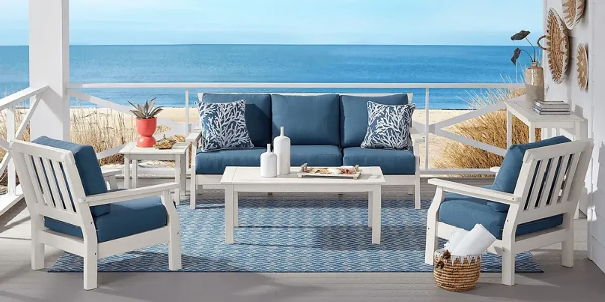 Eastlake White Outdoor Club Chair with Ocean Cushions