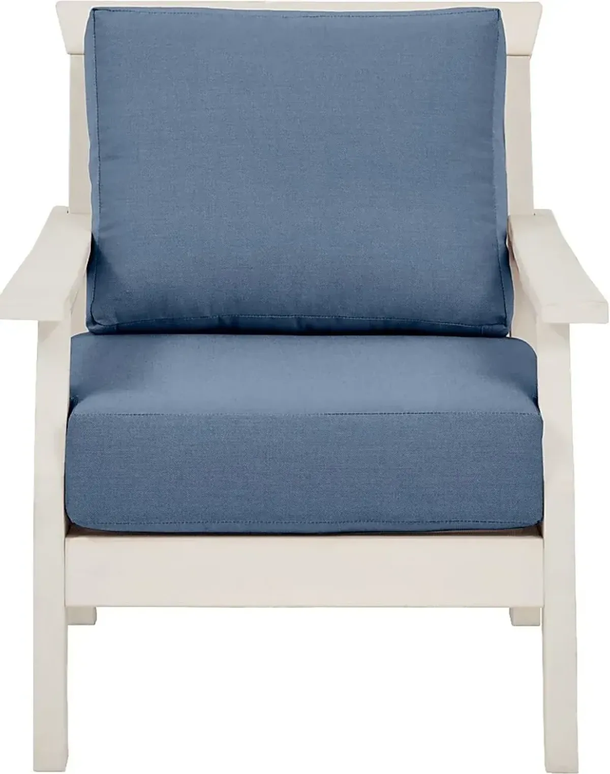 Eastlake White Outdoor Club Chair with Blueberry Cushions