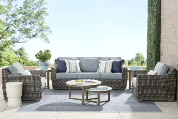 Montecello Gray 3 Pc Outdoor Seating Set with Azure Cushions