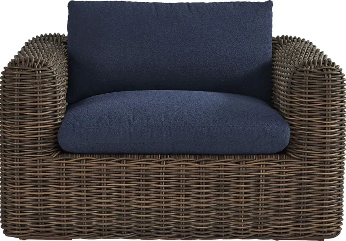 Plume Brown Outdoor Club Chair with Navy Cushions