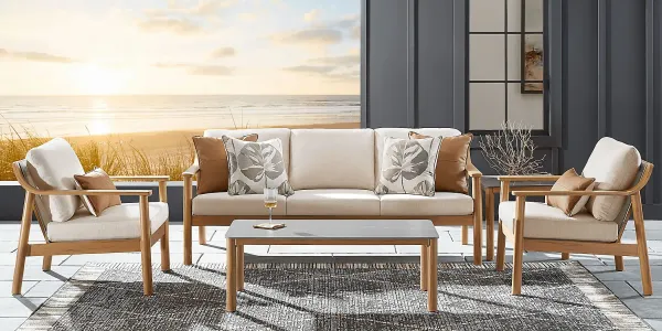Logen Natural 3 Pc Outdoor Seating Set with Beige Cushions