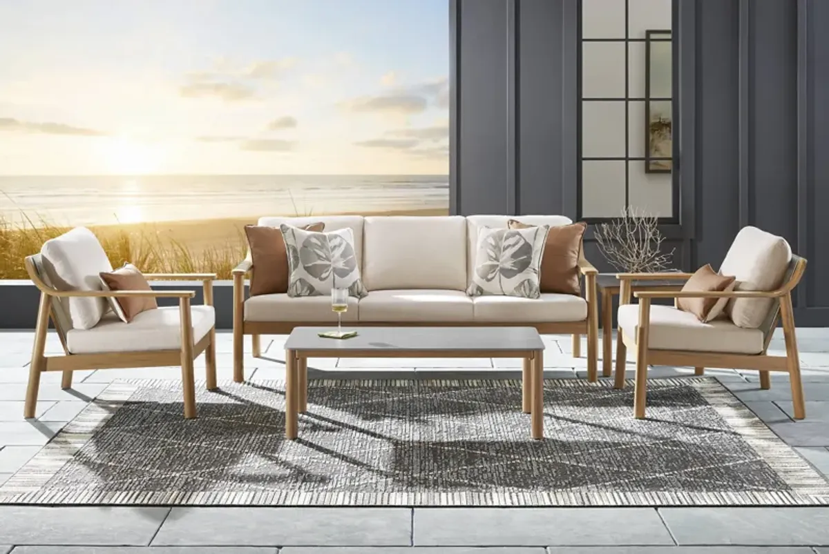 Logen Natural 3 Pc Outdoor Seating Set with Beige Cushions