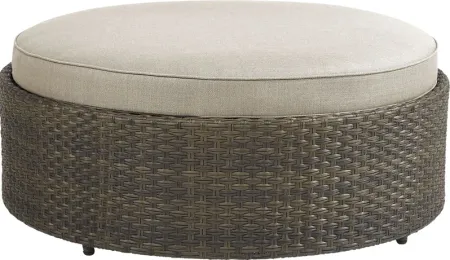 Rialto Brown Round Outdoor Ottoman with Putty Cushions