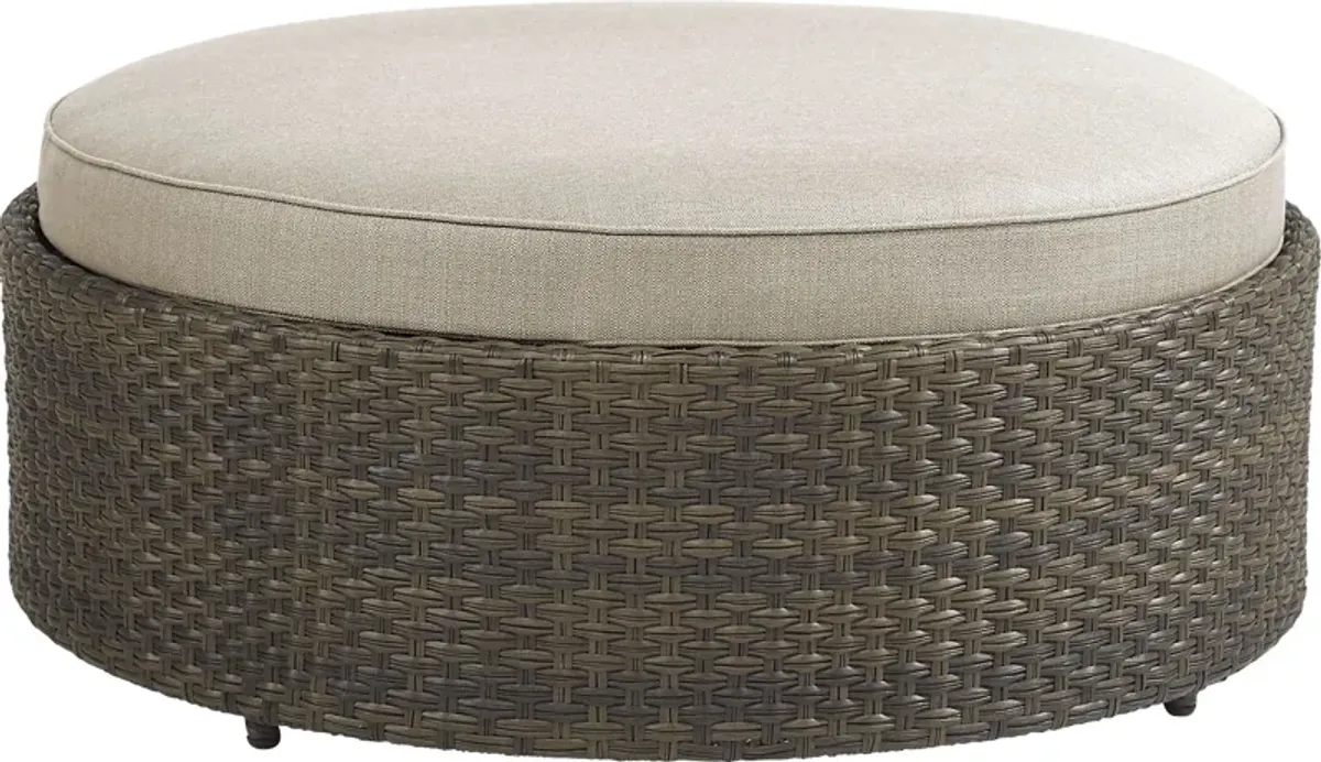 Rialto Brown Round Outdoor Ottoman with Putty Cushions