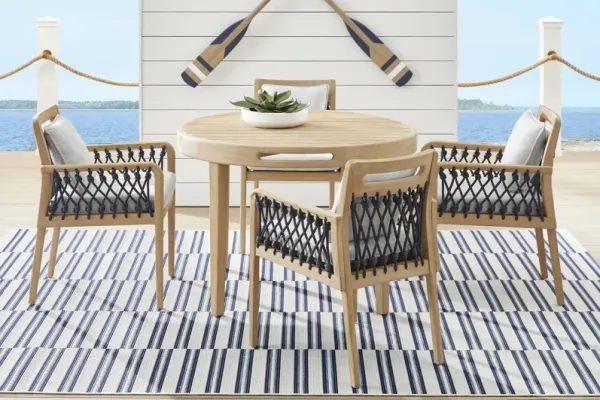 Riva Blonde 5 Pc Round Outdoor Dining Set with Dove Cushions