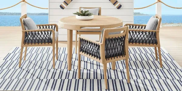 Riva Blonde 5 Pc Round Outdoor Dining Set with Slate Cushions