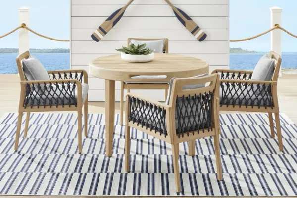 Riva Blonde 5 Pc Round Outdoor Dining Set with Slate Cushions