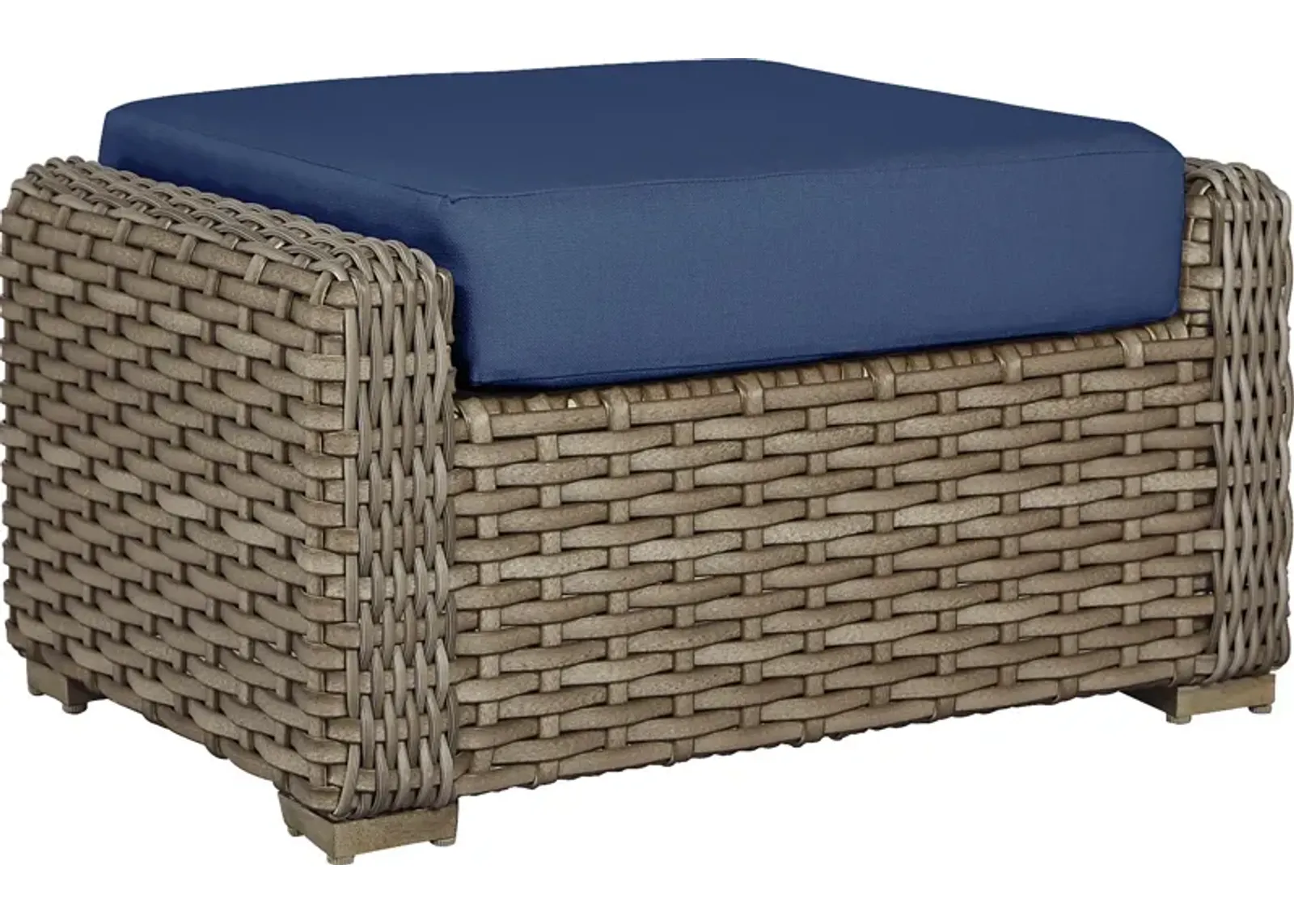 Siesta Key Driftwood Outdoor Ottoman with Indigo Cushion