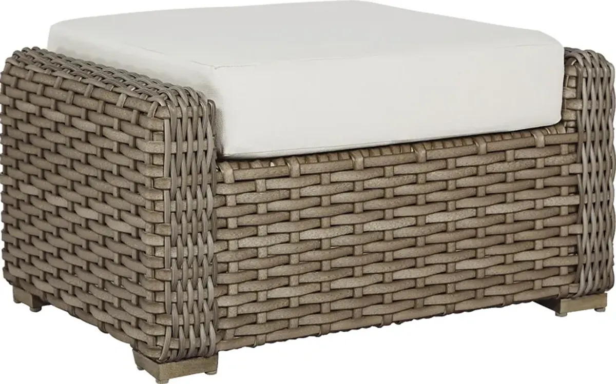 Siesta Key Driftwood Outdoor Ottoman with Linen Cushion